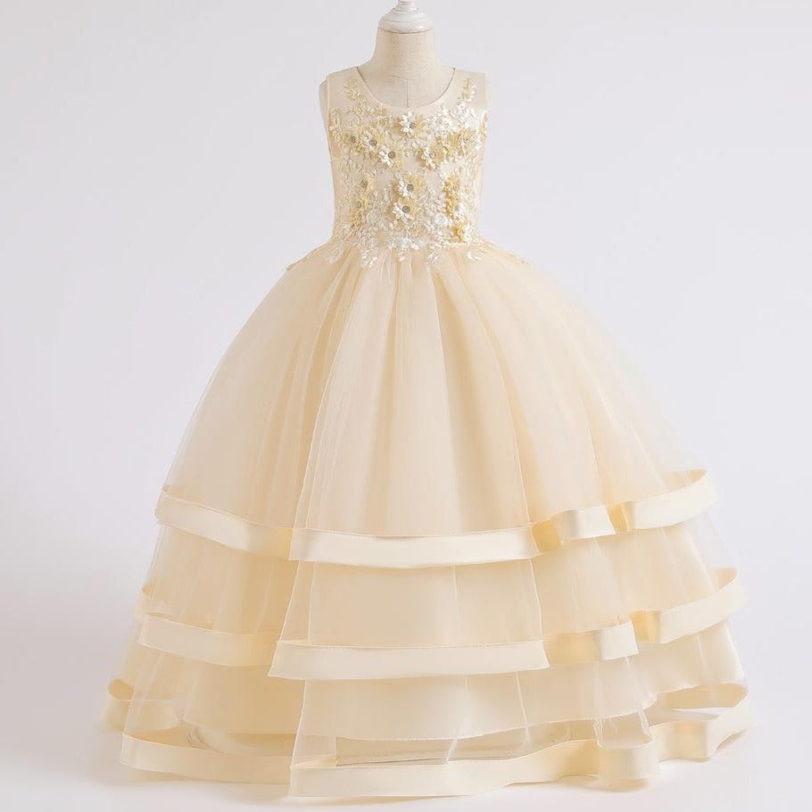 Cute Tulle Maxi Flower Girl Dress with Sequins & Flowers for Kids (Ages 3-12)