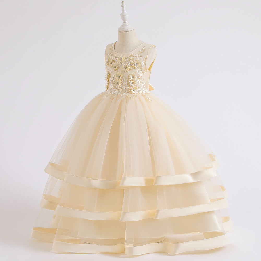 Cute Tulle Maxi Flower Girl Dress with Sequins & Flowers for Kids (Ages 3-12)