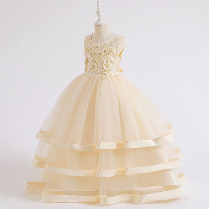 Cute Tulle Maxi Flower Girl Dress with Sequins & Flowers for Kids (Ages 3-12)