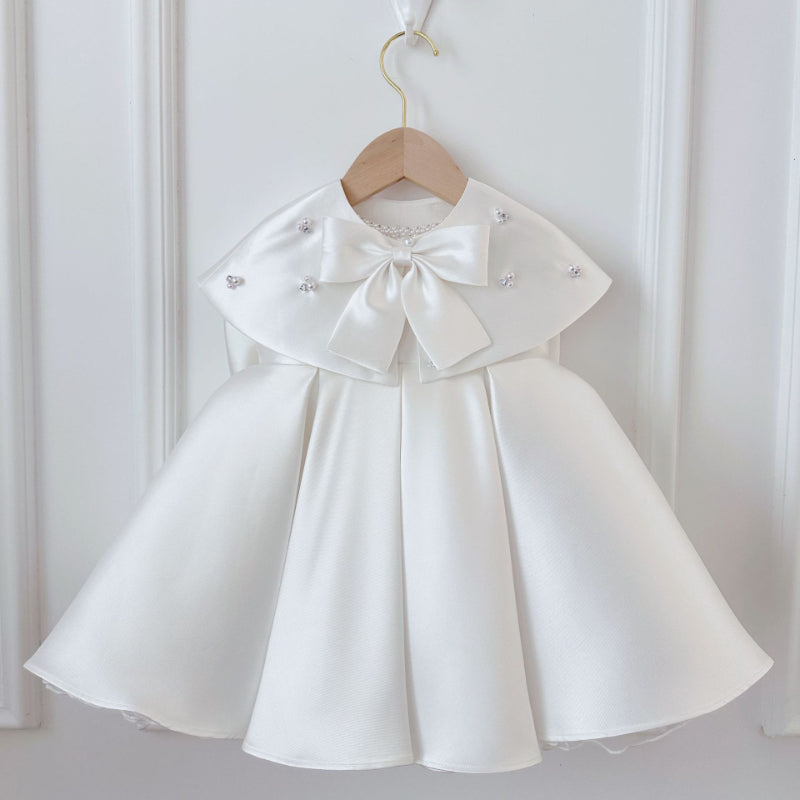 White A-Line Sequin Ruffle Dress for Girls – Flower Girl, Party & Communion Outfit