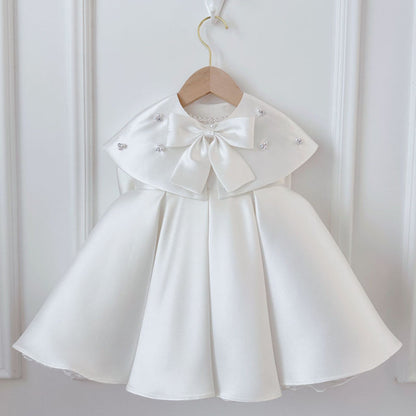 White A-Line Sequin Ruffle Dress for Girls – Flower Girl, Party & Communion Outfit