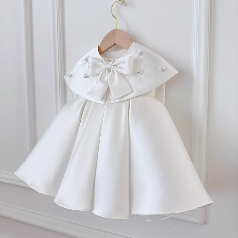 White A-Line Sequin Ruffle Dress for Girls – Flower Girl, Party & Communion Outfit