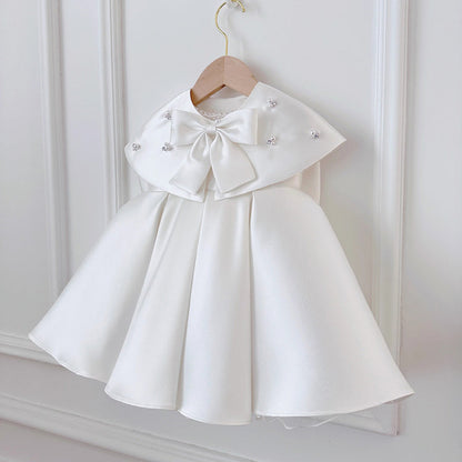 White A-Line Sequin Ruffle Dress for Girls – Flower Girl, Party & Communion Outfit
