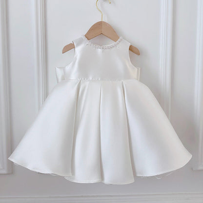 White A-Line Sequin Ruffle Dress for Girls – Flower Girl, Party & Communion Outfit