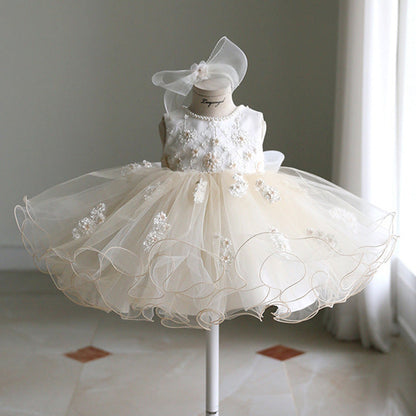 Cute White Party Dress for Toddler Girls with Sequins, Bow, and Tiered Skirt | Formal Knee-Length A-line
