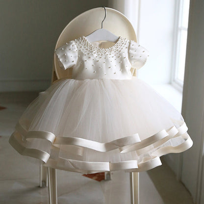 White Tulle A-Line Party Dress for Baby Girls | Flower Girl & Birthday Dresses