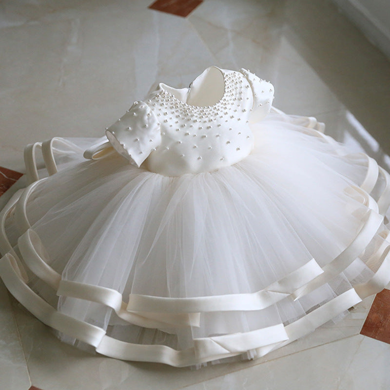 White Tulle A-Line Party Dress for Baby Girls | Flower Girl & Birthday Dresses