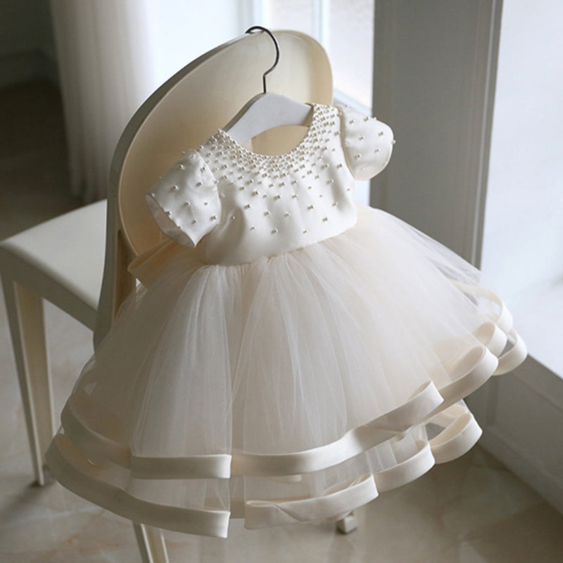 White Tulle A-Line Party Dress for Baby Girls | Flower Girl & Birthday Dresses
