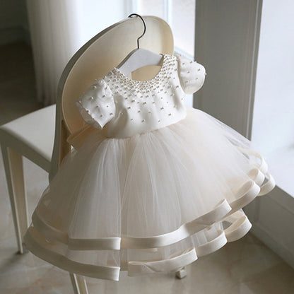 White Tulle A-Line Party Dress for Baby Girls | Flower Girl & Birthday Dresses