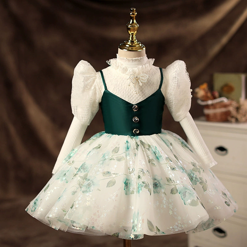Dark Green Puffy Lace Flower Girl Dress - Dark Green / 2-3 Years (100cm) - Fleur Kids Dark Green Puffy Lace Flower Girl Dress - Dark Green / 2-3 Years (100cm) - Fleur Kids