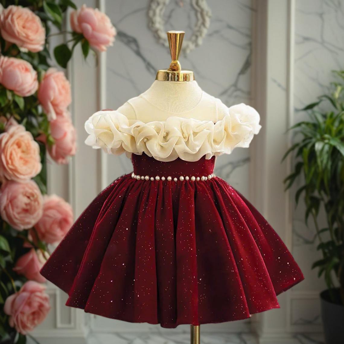 Dark Red Sequined A-Line Party Dress for Girls | Toddler & Kids Formal Wear