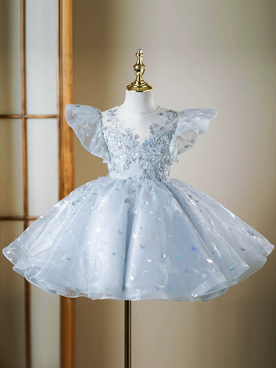 Dusty Blue Ball Gown Flower Girl Dress with Sequins and Ruffles - Dusty Blue / 5-6 Years (130cm) - Fleur Kids Dusty Blue Ball Gown Flower Girl Dress with Sequins and Ruffles - Dusty Blue / 5-6 Years (130cm) - Fleur Kids