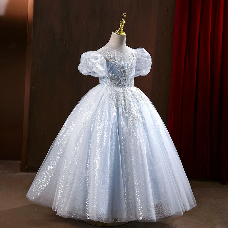 Dusty Blue Sequin Ball Gown Flower Girl Dress - Dusty Blue / 3-4 Years (110cm) Dusty Blue Sequin Ball Gown Flower Girl Dress - Dusty Blue / 3-4 Years (110cm)