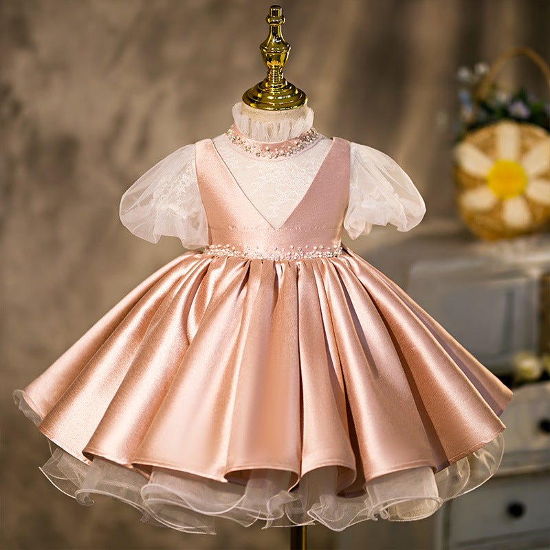Dusty Rose Princess Fairy Dress for Girls - Tiered Sequin Party Gown