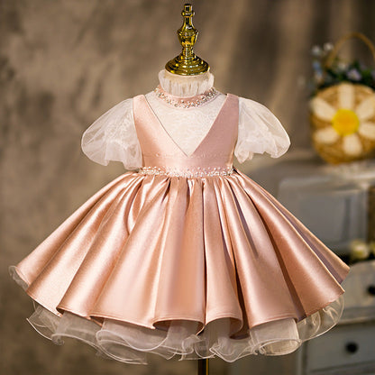 Dusty Rose Princess Fairy Dress for Girls - Tiered Sequin Party Gown