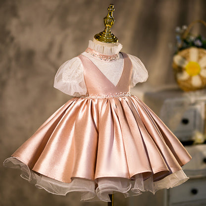 Dusty Rose Princess Fairy Dress for Girls - Tiered Sequin Party Gown