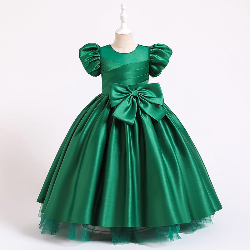 Puffy Princess Maxi Dress for Girls with Big Bow – Elegant Flower Girl & Party Gown