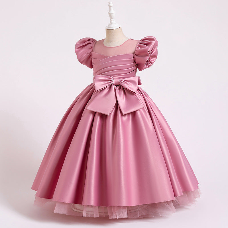 Elegant Bow Puffy Princess Maxi Dress for Girls - Pink / 5-6 Years (130cm)