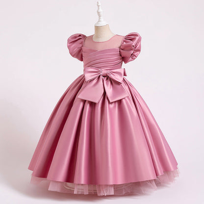 Puffy Princess Maxi Dress for Girls with Big Bow – Elegant Flower Girl & Party Gown
