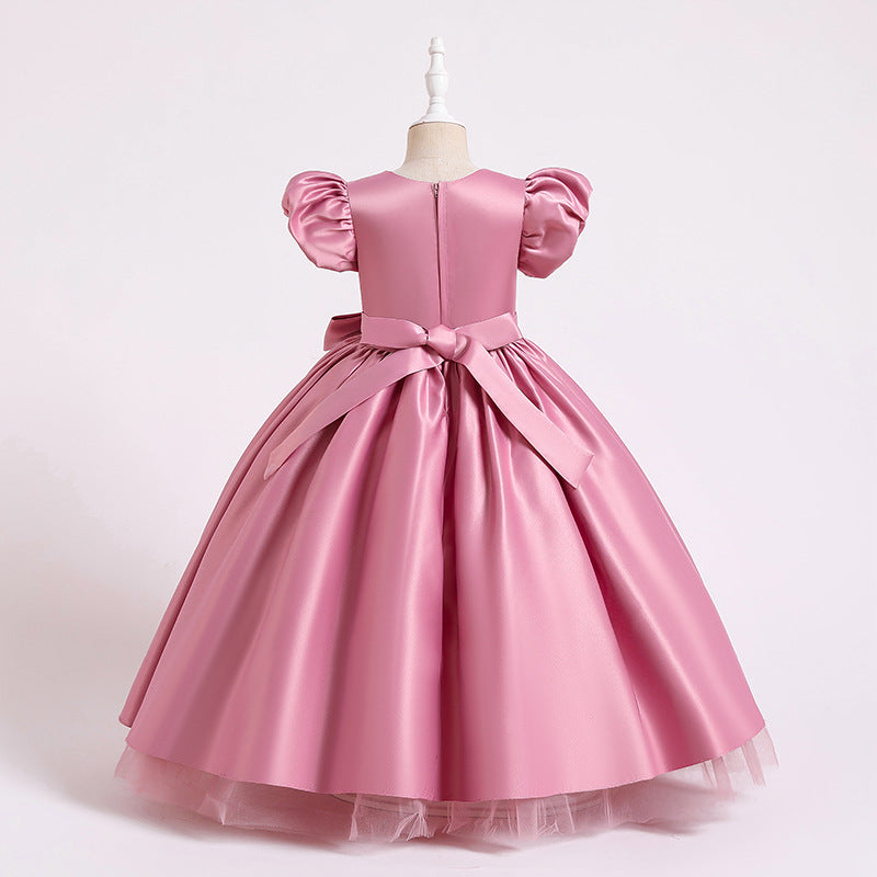 Puffy Princess Maxi Dress for Girls with Big Bow – Elegant Flower Girl & Party Gown