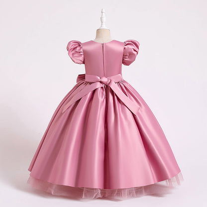 Puffy Princess Maxi Dress for Girls with Big Bow – Elegant Flower Girl & Party Gown
