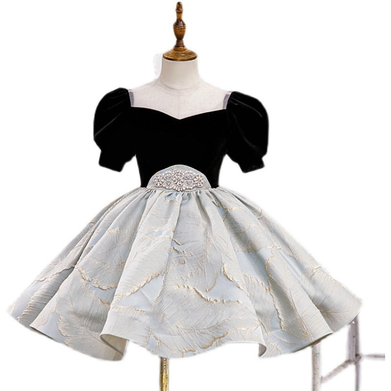 Elegant A-Line Princess Fairy Dress for Girls – Velvet & Satin Knee-Length Party Dress