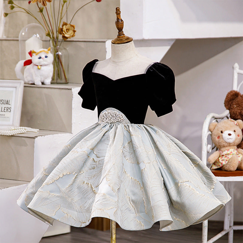 Elegant A-Line Princess Fairy Dress for Girls – Velvet & Satin Knee-Length Party Dress