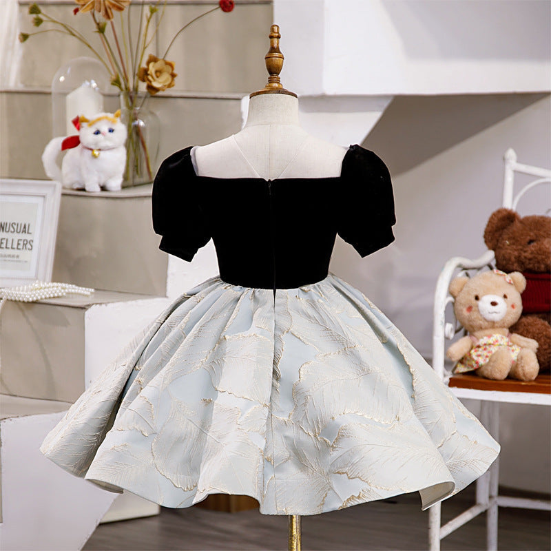 Elegant A-Line Princess Fairy Dress for Girls – Velvet & Satin Knee-Length Party Dress