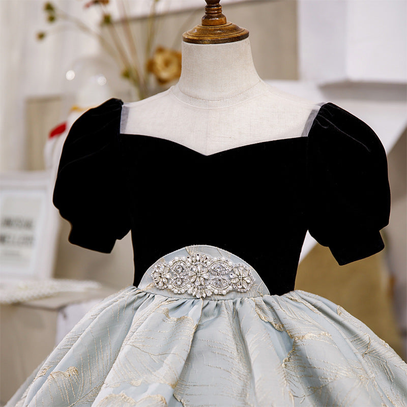 Elegant A-Line Princess Fairy Dress for Girls – Velvet & Satin Knee-Length Party Dress