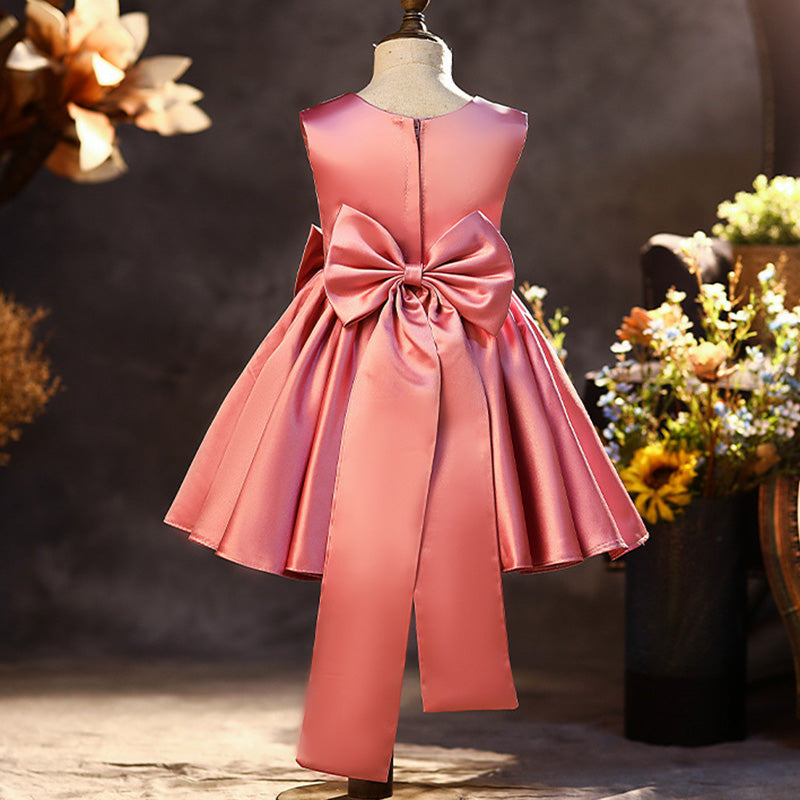 Elegant Satin Puffy Bow A-Line Dress for Girls - Sage Green / 2-3 Years (100cm) - Fleur Kids Elegant Satin Puffy Bow A-Line Dress for Girls - Sage Green / 2-3 Years (100cm) - Fleur Kids