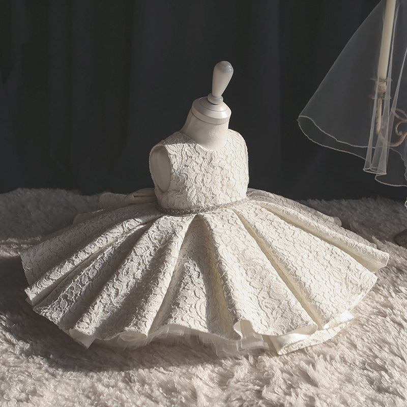 Kids A-Line Lace Party Dress – Embellished with Bowknot & Sequins for Girls
