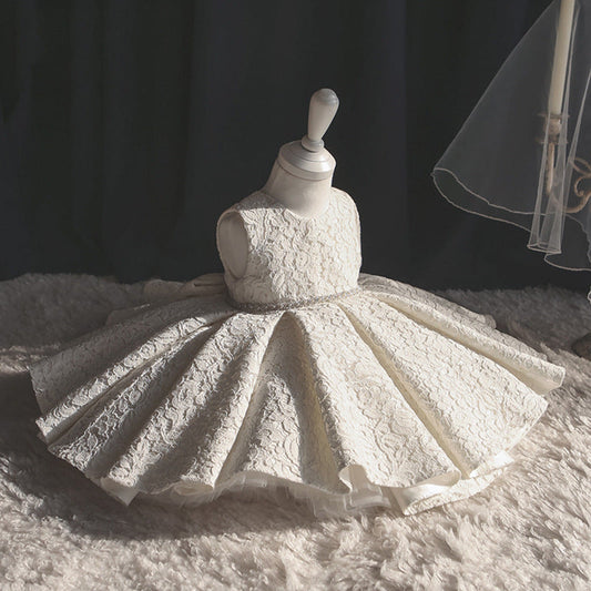 Kids A-Line Lace Party Dress – Embellished with Bowknot & Sequins for Girls