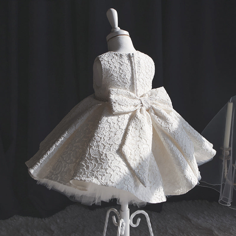 Kids A-Line Lace Party Dress – Embellished with Bowknot & Sequins for Girls