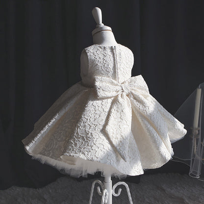 Kids A-Line Lace Party Dress – Embellished with Bowknot & Sequins for Girls