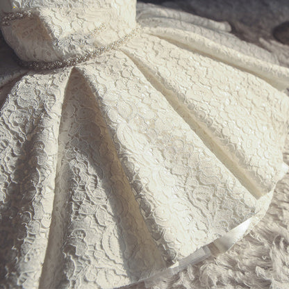 Kids A-Line Lace Party Dress – Embellished with Bowknot & Sequins for Girls