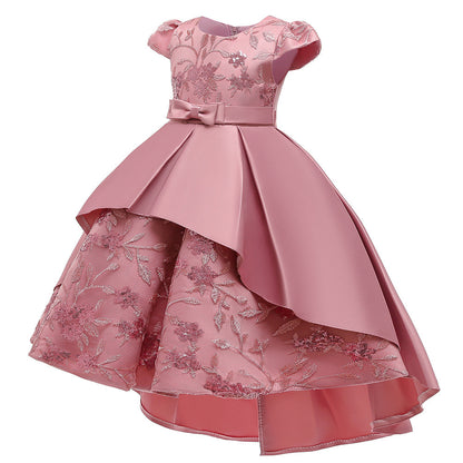 Fluffy Embroidered High-Low Flower Girl Dress for Parties & Weddings | Age 2-8