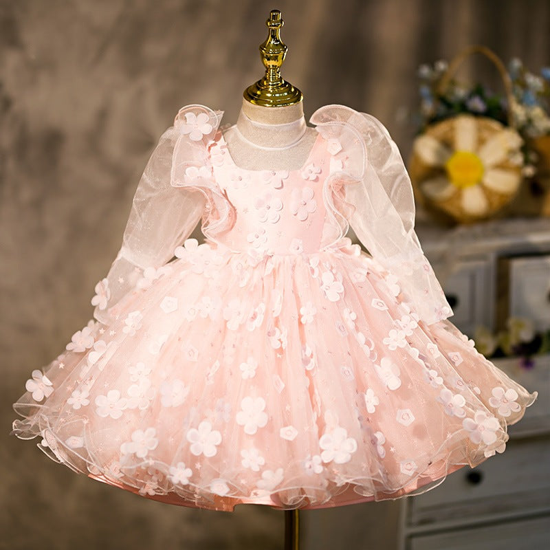 Pink A-Line Mesh Flower Girl Dress – Knee Length Party & Formal Outfit for Girls