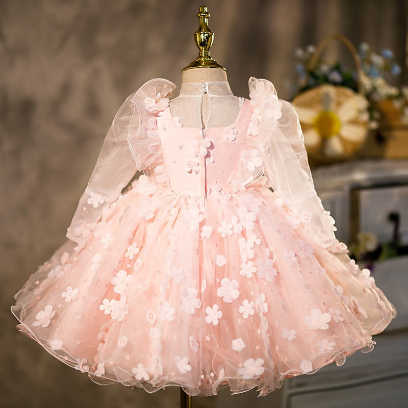 Pink A-Line Mesh Flower Girl Dress – Knee Length Party & Formal Outfit for Girls