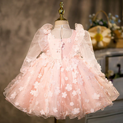 Pink A-Line Mesh Flower Girl Dress – Knee Length Party & Formal Outfit for Girls