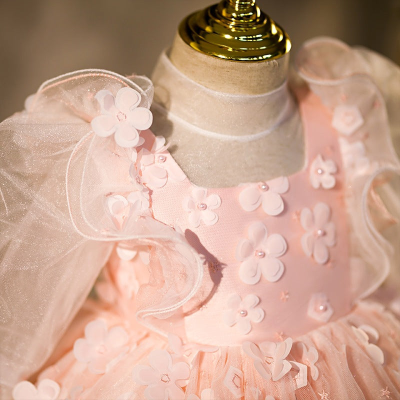 Pink A-Line Mesh Flower Girl Dress – Knee Length Party & Formal Outfit for Girls