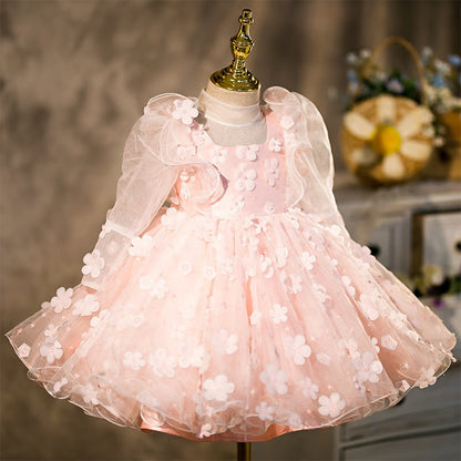 Pink A-Line Mesh Flower Girl Dress – Knee Length Party & Formal Outfit for Girls