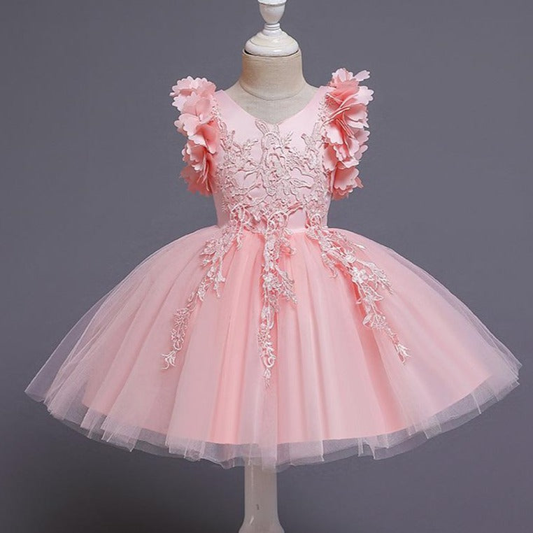 Cute A-Line Petal Sleeve Flower Girl Party Dress for Kids (2-12 Years)