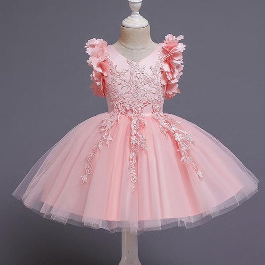 Cute A-Line Petal Sleeve Flower Girl Party Dress for Kids (2-12 Years)