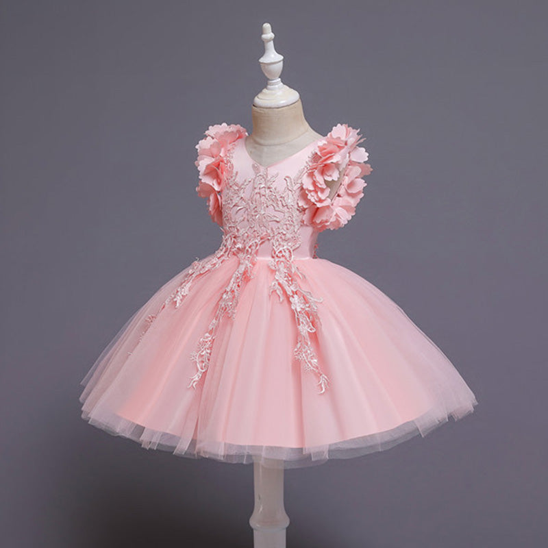 Cute A-Line Petal Sleeve Flower Girl Party Dress for Kids (2-12 Years)