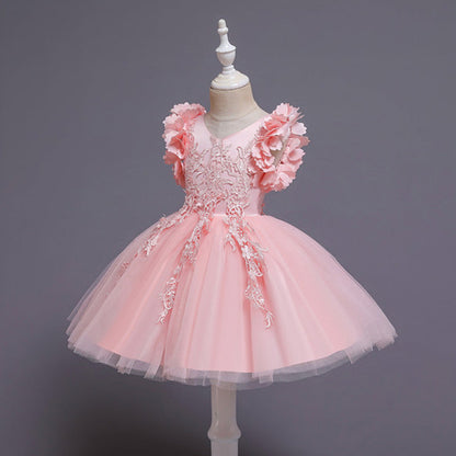 Cute A-Line Petal Sleeve Flower Girl Party Dress for Kids (2-12 Years)