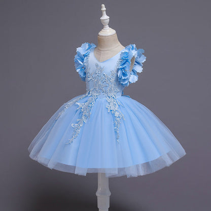 Cute A-Line Petal Sleeve Flower Girl Party Dress for Kids (2-12 Years)
