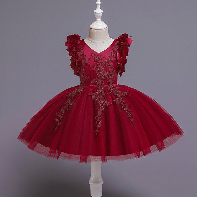 Cute A-Line Petal Sleeve Flower Girl Party Dress for Kids (2-12 Years)