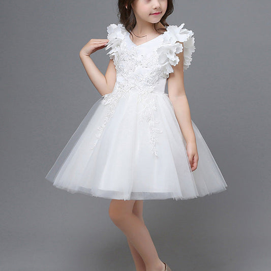 Cute A-Line Petal Sleeve Flower Girl Party Dress for Kids (2-12 Years)