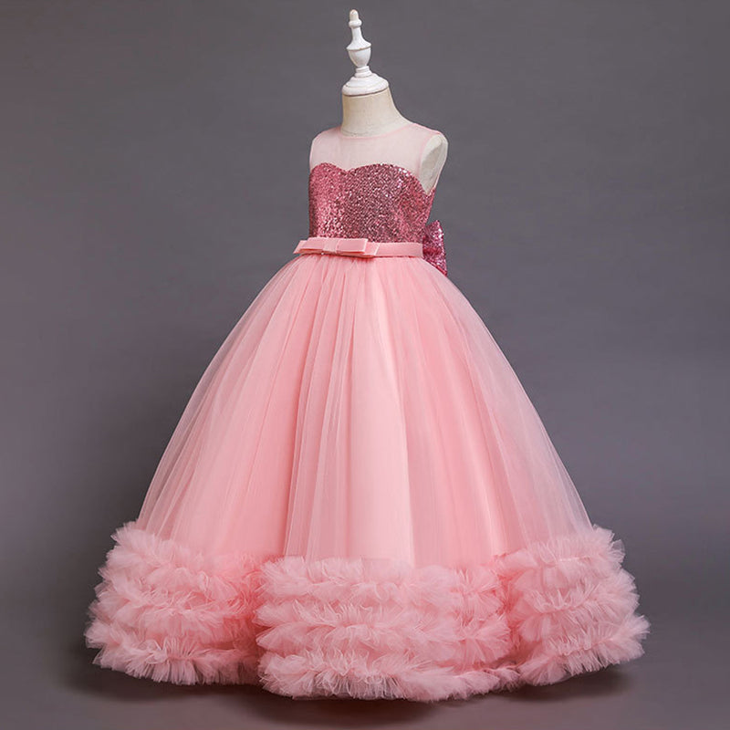 Girls Sequin Princess Maxi Dress - Formal Birthday Flower Girl Outfit
