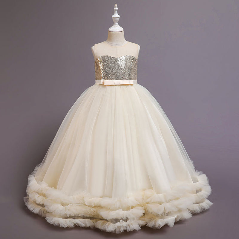 Girls Sequin Princess Maxi Dress - Formal Birthday Flower Girl Outfit